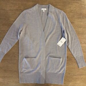 NEW Nordstrom Merino Wool Blend Open Front Long Line Duster Cardigan-Taupe-Sz XS